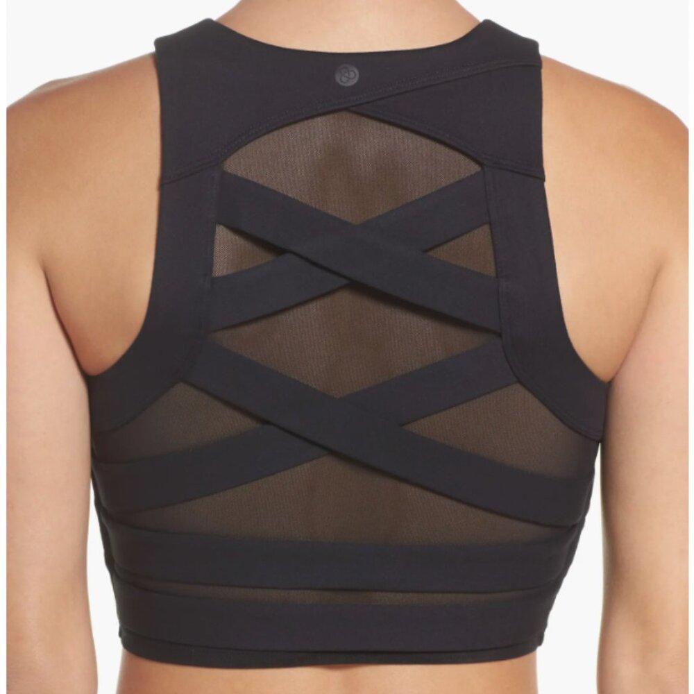 NWT Zella Covet Strappy Mesh Back Sports Bra Top in Black - Size Small